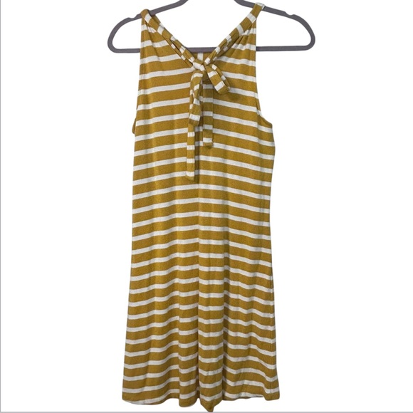 Market & Spruce Lara Knit Halter Mustard Yellow & White Striped Shift Dress Sz M - Picture 3 of 5